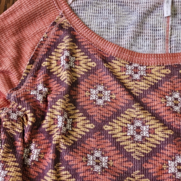 Cato Aztec Print Elbow Sleeve Top Orange & Brown Size 3X - Picture 4 of 9